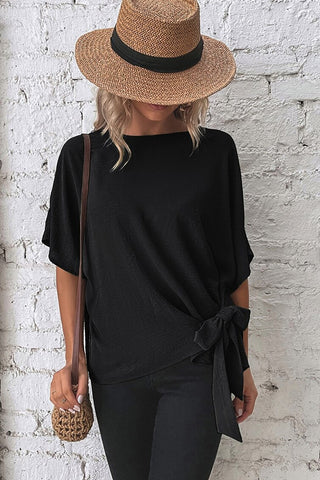 Fashion Lace Up Side Solid Color Casual Tops