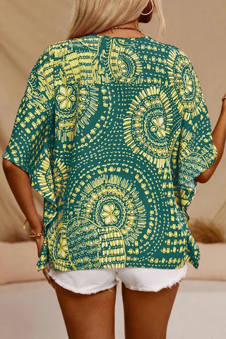 Fashion V Neck Printed Button Casual Tops