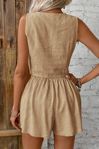 Fashion Button V Neck Two Piece Set
