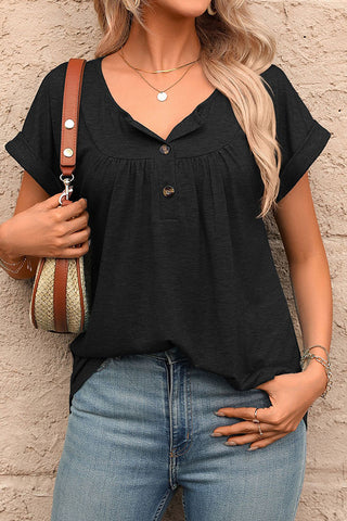Fashion Solid Color Button Casual Tops