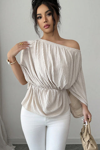 Off The Shoulder Solid Color Drawstring Waist Casual Tops
