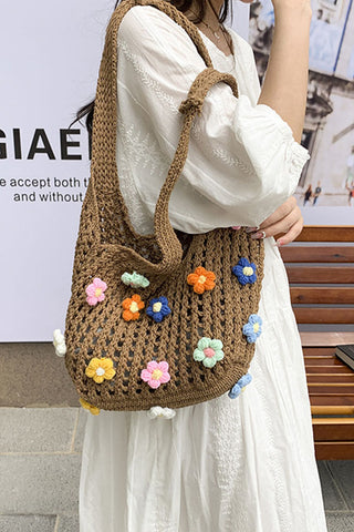 Colorful Flower Design Hollow Weave Bag