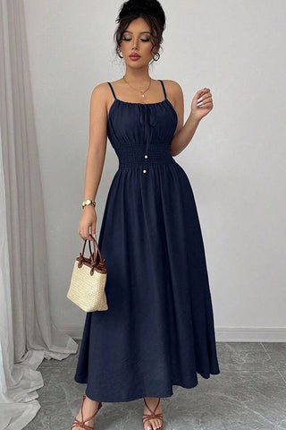Fashion Solid Color Smocked Waist Casual Dress