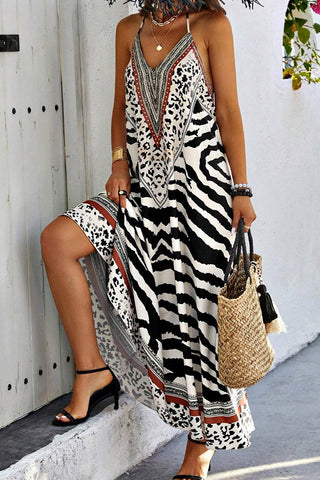 V Neck Animal Print Casual Maxi Dress