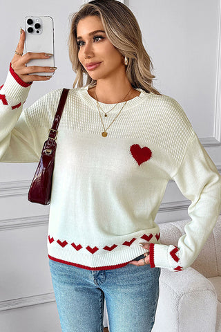 Heart Design Round Neck Casual Tops