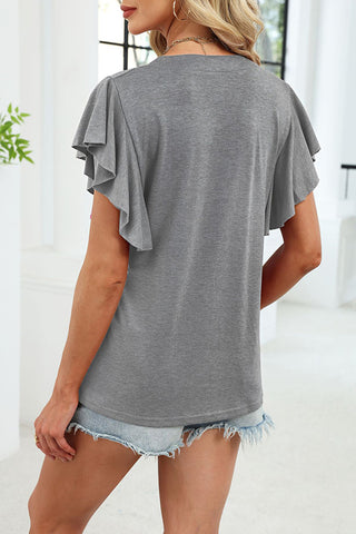 Fashion Ruffle Sleeve Solid Color Casual Tops
