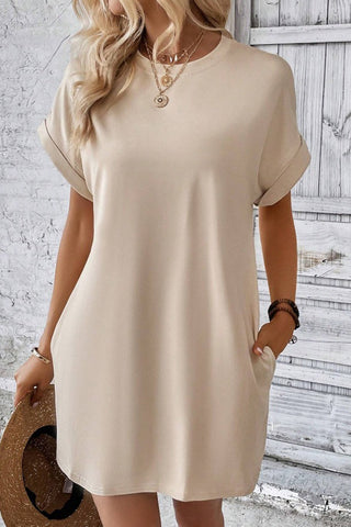 Solid Color Round Neck Casual Dress