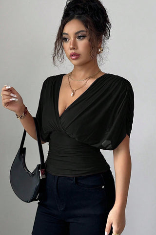 Fashion V Neck Solid Color Casual Tops