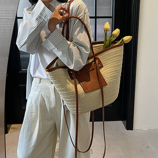 Fashion Color Block  Weave Handbag