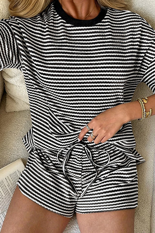 Fashion Stripe Round Neck Two Piece Set