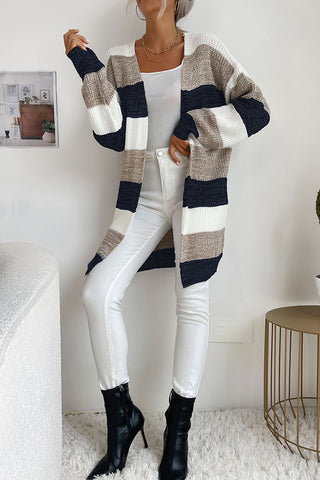 Fashion Color Block Stripe Print Casual Cardigan