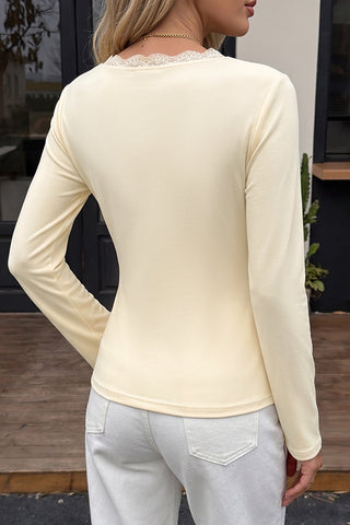 V Neck Fashion Button Lace Casual Tops