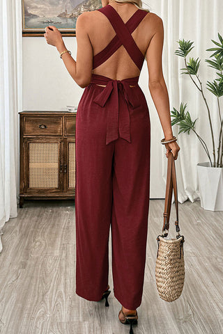 Fashion Solid Color V Neck Casual Jumpsuits