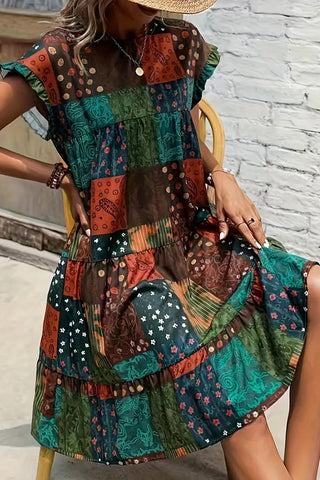 Fashion Patchwork Ruffle Casual Dress