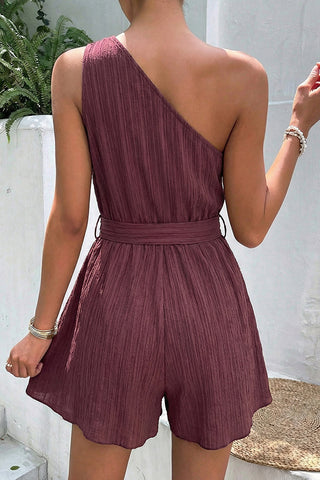 One Shoulder High Waist Solid Color Casual Romper