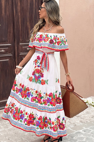 Off The Shoulder Floral Print Maxi Dress