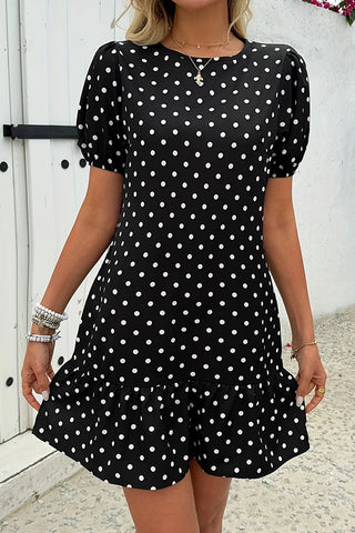 Fashion Dots Print Ruffle Hem Mini Dress