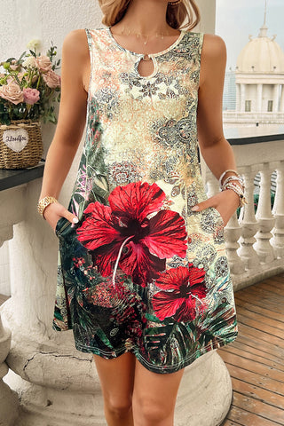 Fashion Flower Print Sleeveless Mini Dress