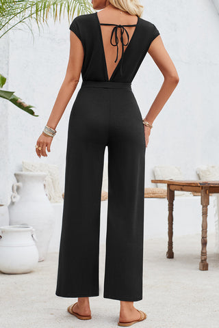 Knot Design Solid Black Casual Jumpsuits