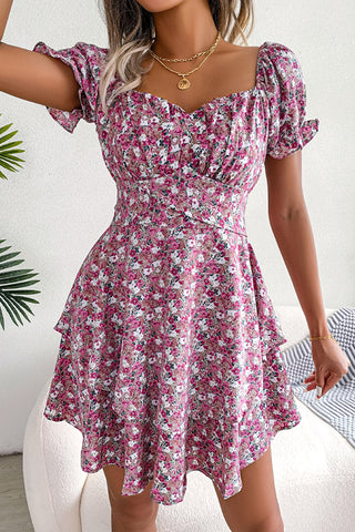 Fashion Cute Floral Print Short Sleeve Casual Dress
