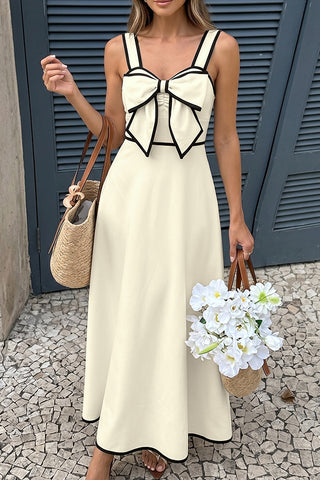 Fashion Bow Color Block Casual Dress