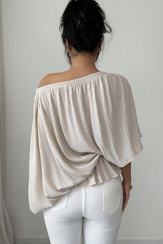 Off The Shoulder Solid Color Drawstring Waist Casual Tops