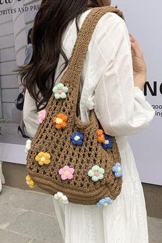 Colorful Flower Design Hollow Weave Bag