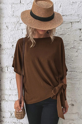 Knot Design Loose Fit Half Sleeve Casual Tops