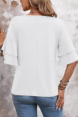 Fashion Solid Color Layered Sleeve Causal Tops