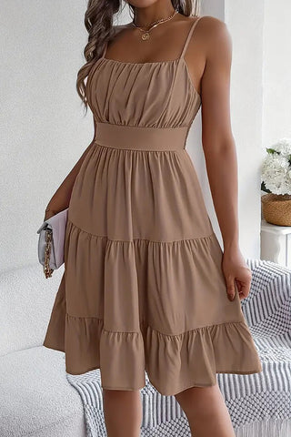 Fashion High Waist Ruffle Hem Mini Dress
