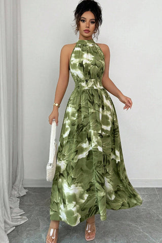 Halter Neck Smocked Waist Casual Maxi Dress