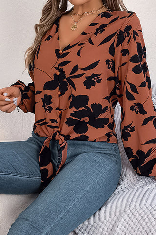 Autumn Style Button Knot Front Casual Tops