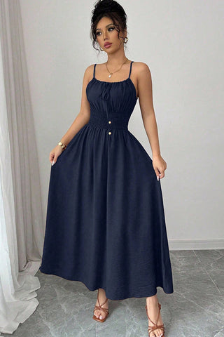 Fashion Solid Color Smocked Waist Casual Dress