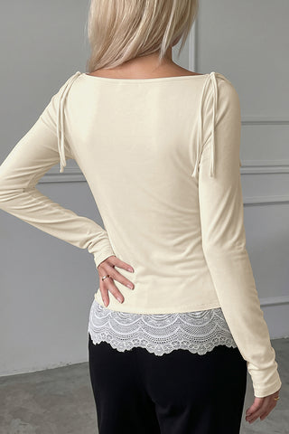 Fashion Lace Patchwork Drawstring Tops