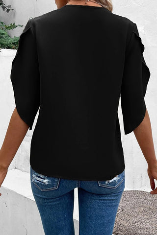 Lace V Neck Bat Sleeve Solid Color Tops