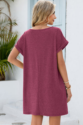 Solid Color Short Sleeve Casual Dress
