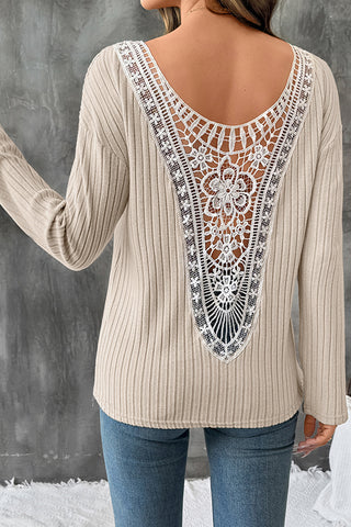 Lace Hollow Back Color Block Casual Tops