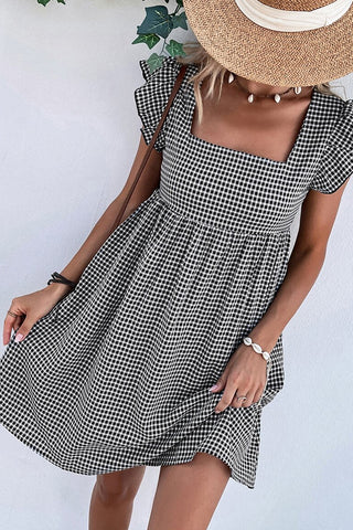 Fashion Square Neck Plaid Print Casual Dress