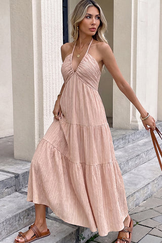 Fashion V Neck Solid Color Maxi Dress