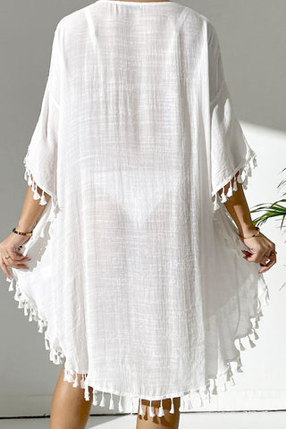 Fashion Hollow Tassel Solid Color Beachwear Cover Up