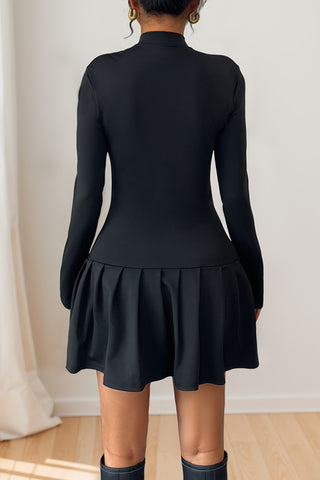 Fashion Button Long Sleeve Ruffle Hem Casual Dress