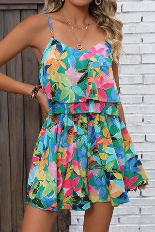 Fashion Floral Print Double Two Piece Set