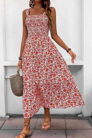 Fashion Smocked Floral Print Casual Dress