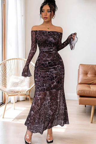 Fashion Leopard Off The Shoulder Mesh Bodycon Dress