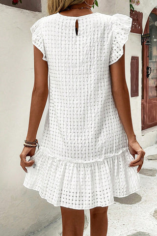 Ruffle Solid Color Round Neck Mini Dress