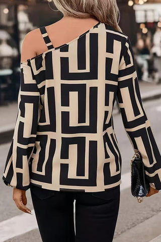 Geometric Printed Long Sleeve Casual Tops
