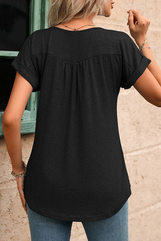 Fashion Solid Color Button Casual Tops
