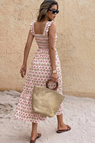 Fashion Printed Smocked Back Maxi Dress