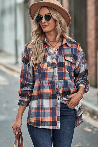 Fashion Plaid Print Button Casual Tops