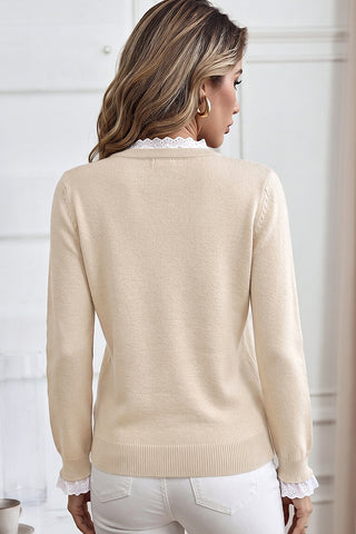 Lace Patchwork Long Sleeve Casual Tops